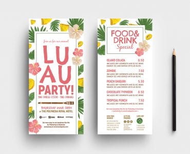 Free Luau Party DL Card Templates
