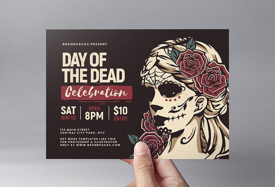Day of The Dead Flyer Template with Illustrated Lady