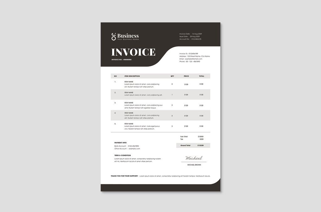 Simple Modern Invoice Template for InDesign