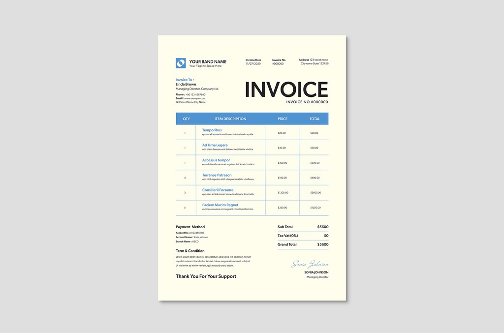 Modern Invoice Design Layout for InDesign