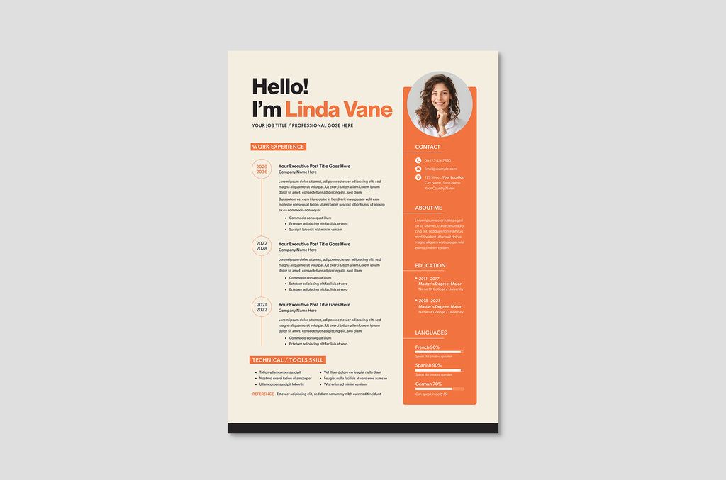 Resume CV Layout with Orange Accents for InDesign