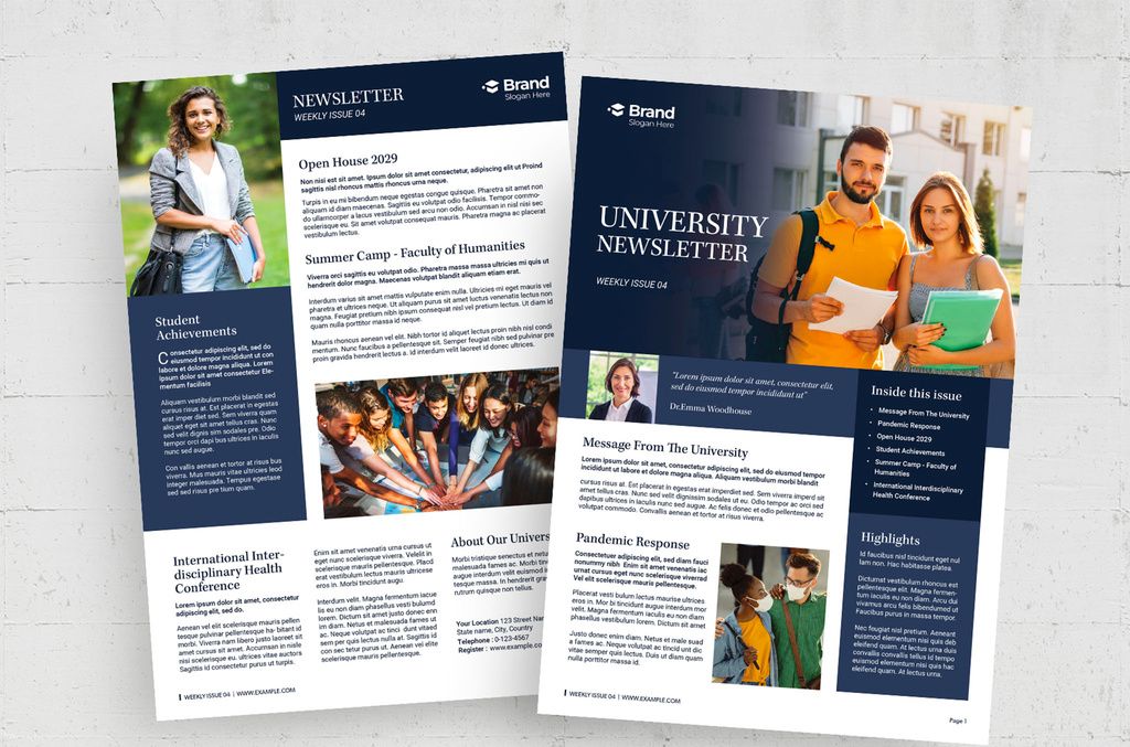 University Education Newsletter Bulletin Layout for InDesign