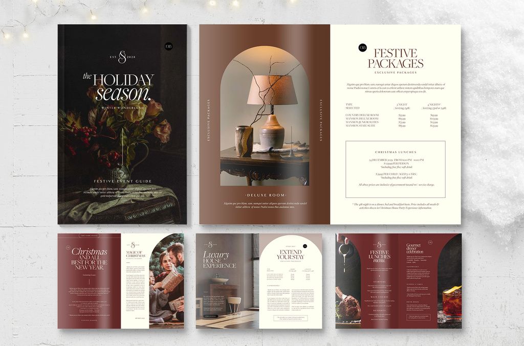 Christmas Brochure Layout Festive Holiday Season for Hotel & Resort for InDesign