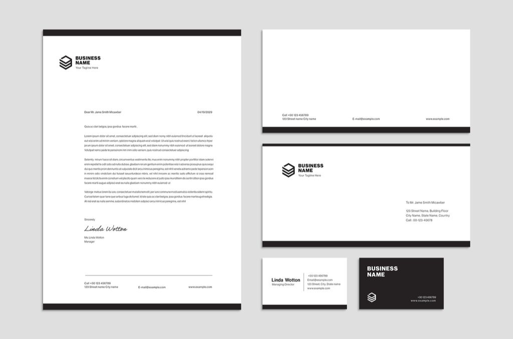 Minimal Stationery Branding Template Business Card Envelope Letterhead for InDesign