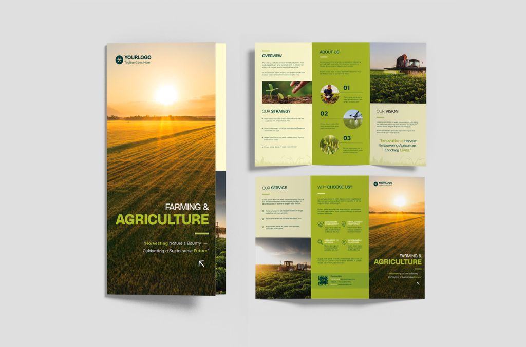 Modern Agriculture Faming Business Tri-Fold Brochure Leaflet Layout in AI format