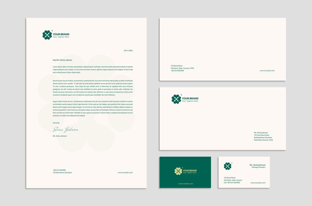 Simple Stationery Branding Template Business Card Envelope Letterhead for InDesign