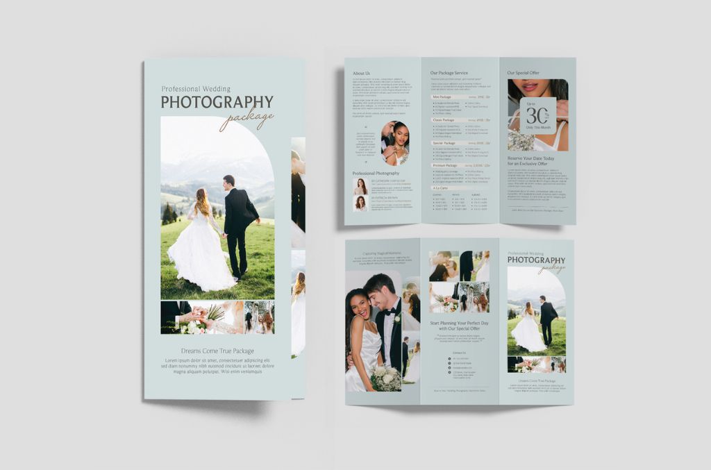 Wedding Photographer Trifold Brochure Leaflet Layout in AI format