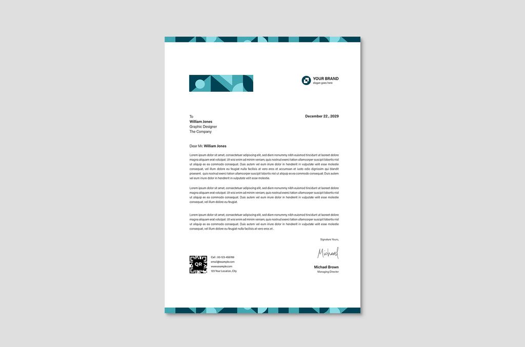 Letterhead Template with Modern Geometric Pattern for InDesign