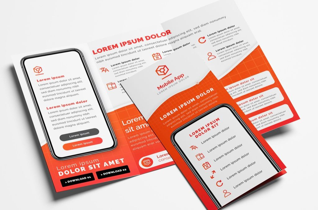 Trifold Brochure Layout for Mobile App Services in AI format