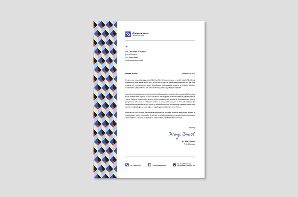 Professional Letterhead Template with Pattern Sidebar for InDesign