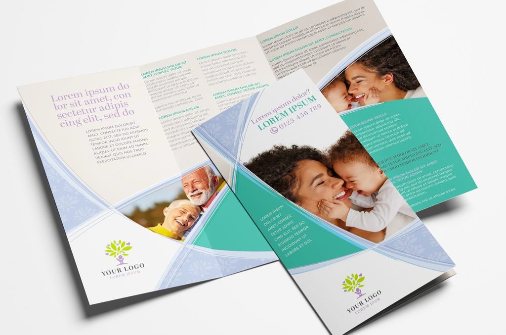 Trifold Brochure Layout with Swash Elements in AI format