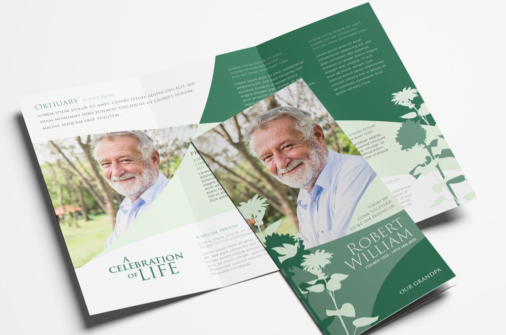 Trifold Brochure Layout for Funeral Home Programs in AI format