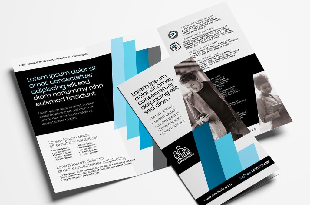 Business Trifold Brochure Layout with Blue Bars in AI format