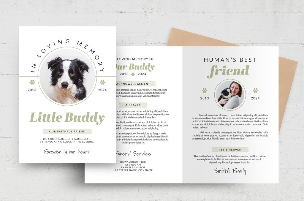 Pet Dog Simple Memorial Service Funeral Program Layout for InDesign