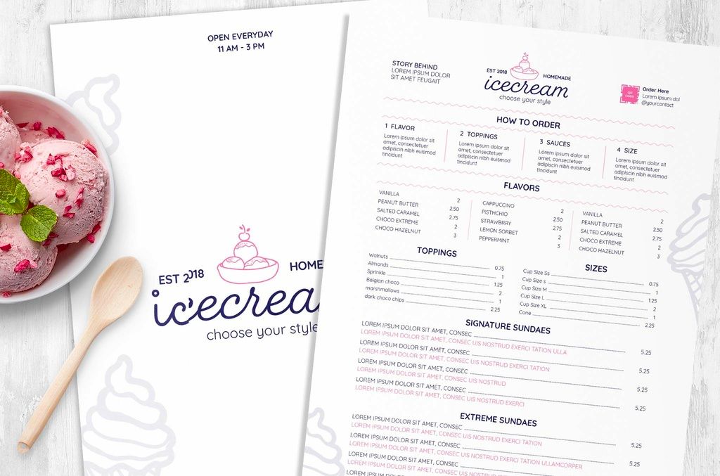Menu Layout for Ice Cream Dessert Shops for InDesign