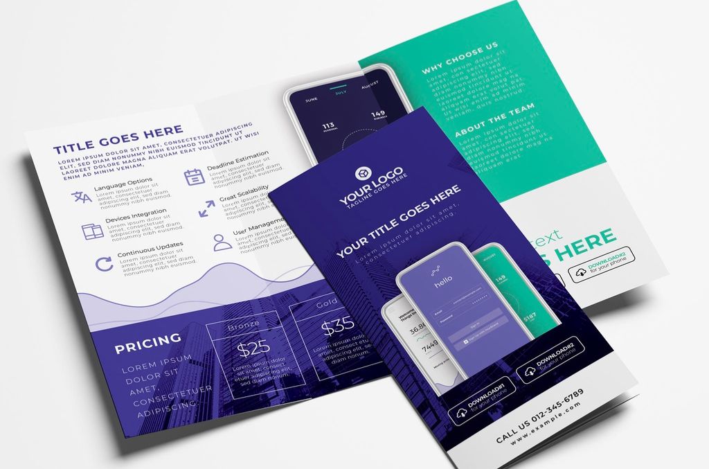 Mobile App Trifold Brochure Layout in AI format