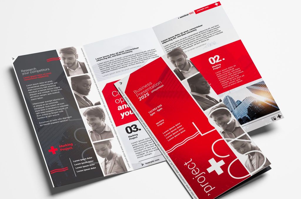 Trifold Brochure Layout with Swiss Design Style in AI format