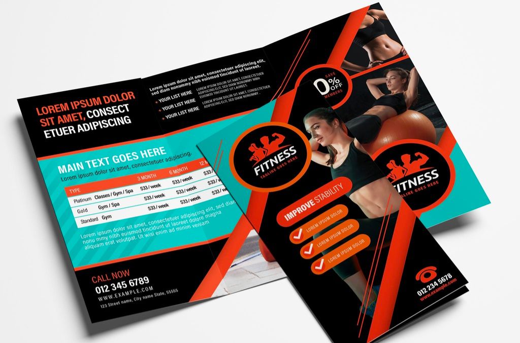 Gym Fitness Trifold Brochure Layout in AI format