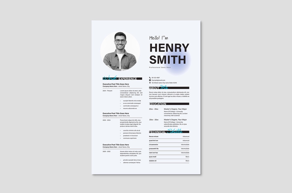 Resume CV Layout with Blue Accents in AI format