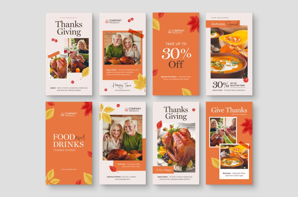 Thanksgiving Social Media Layout in Orange Autumn Fall Theme in Ai format