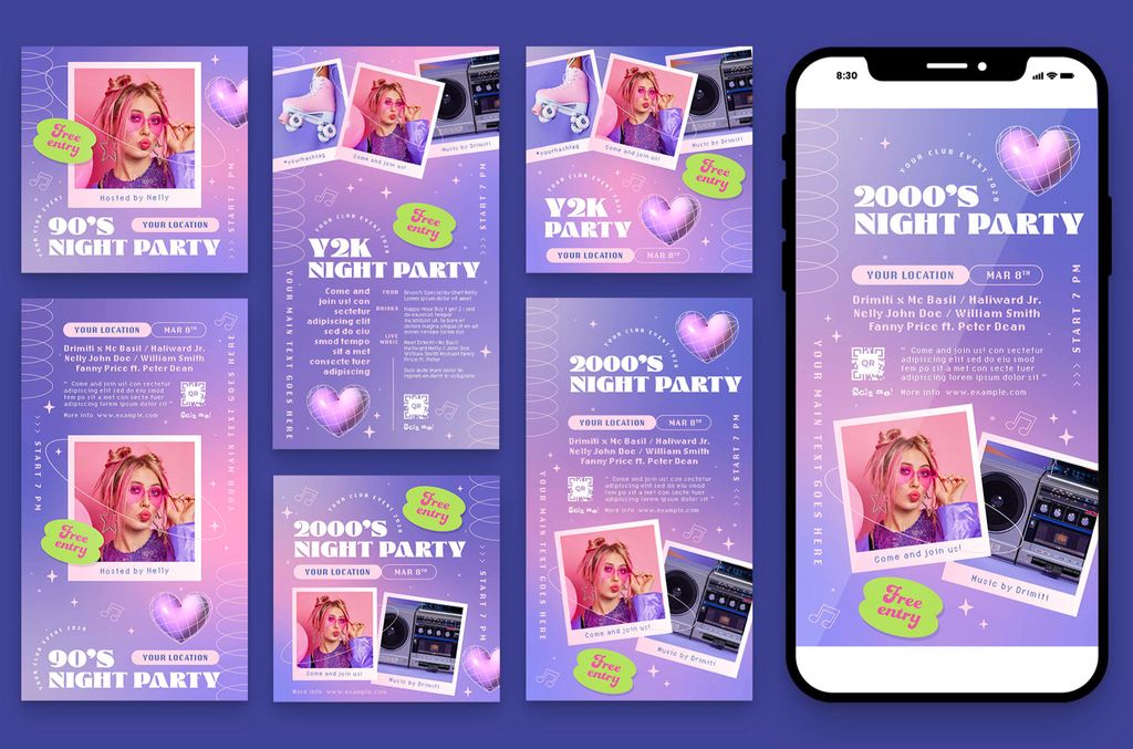 90's Party Social Media Template in Ai format
