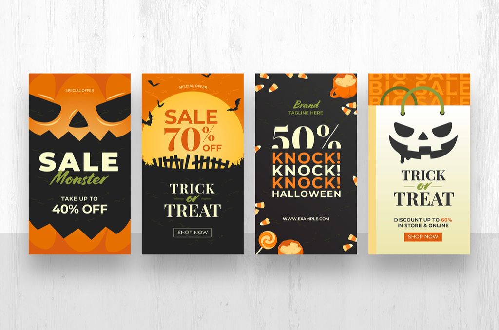 Halloween Social Media Banner Stories for Retail Sale Promotions in Ai format