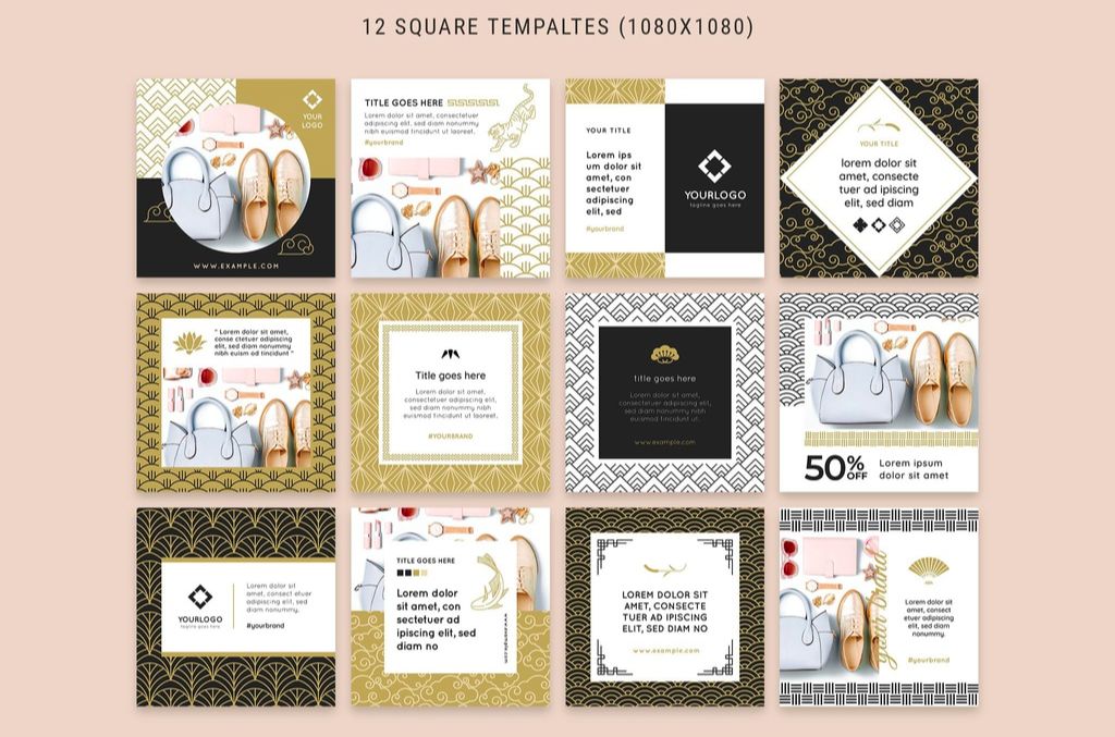 Black and Gold Square Social Media Layouts in Ai format