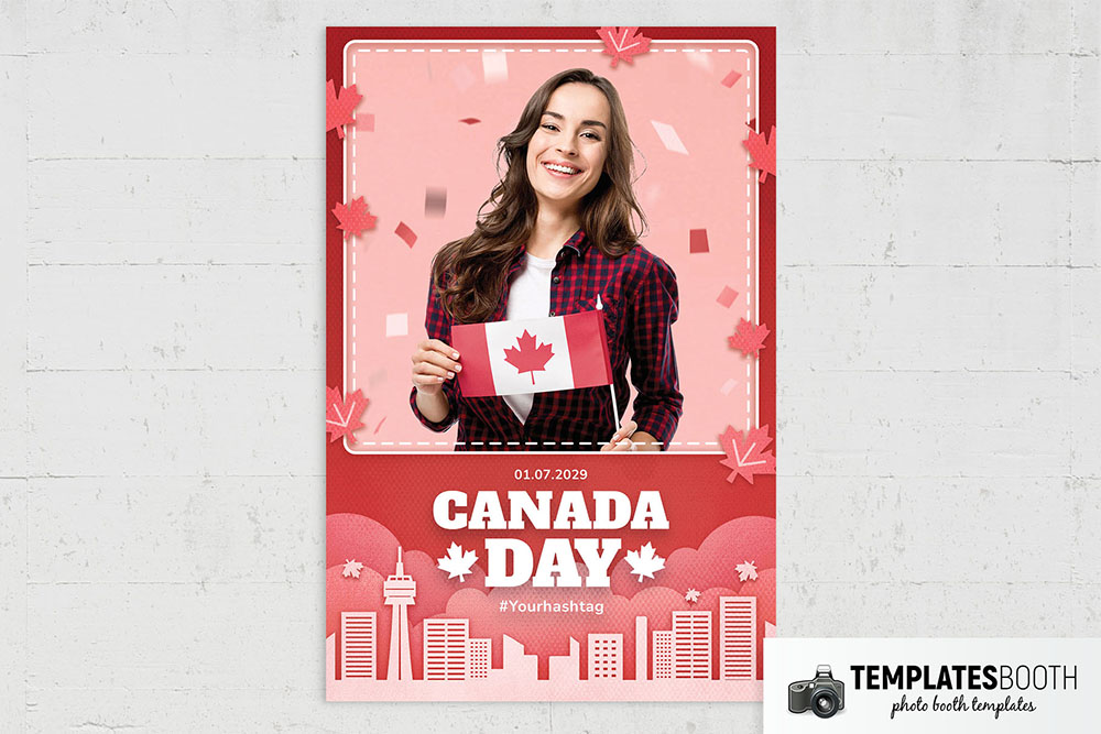 Canada Day Photo Booth Template with Toronto Skyline Backdrop