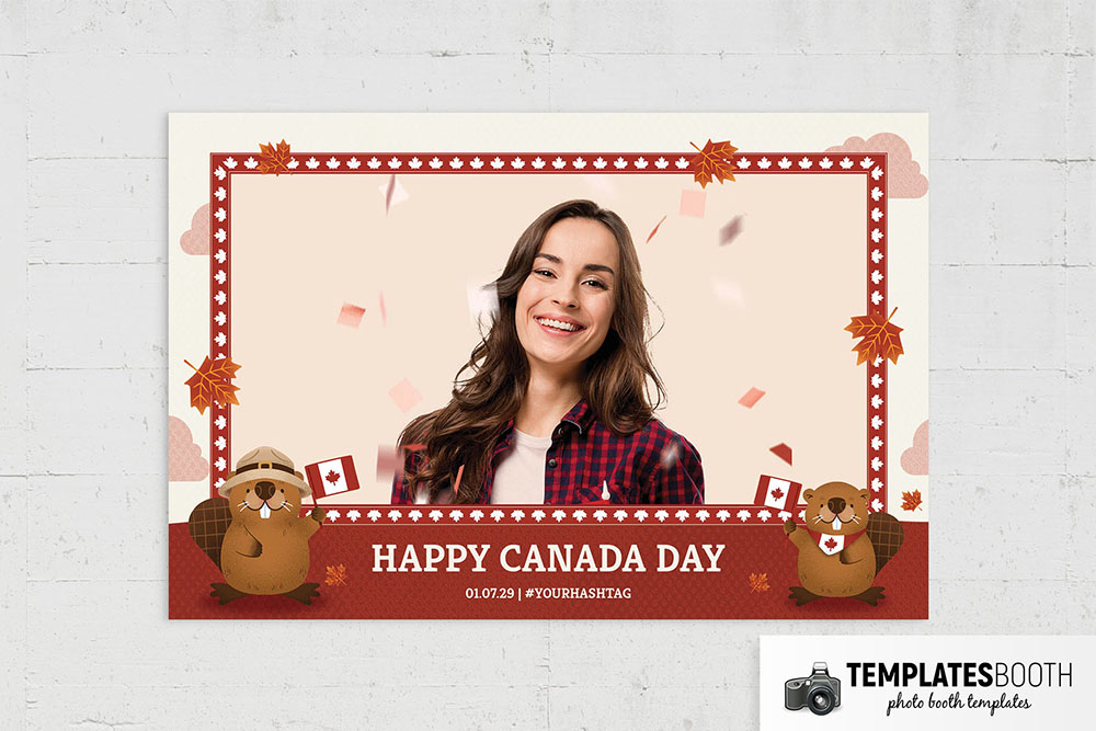 Canada Day Photo Booth Template with Red Colours & Beaver Illustration