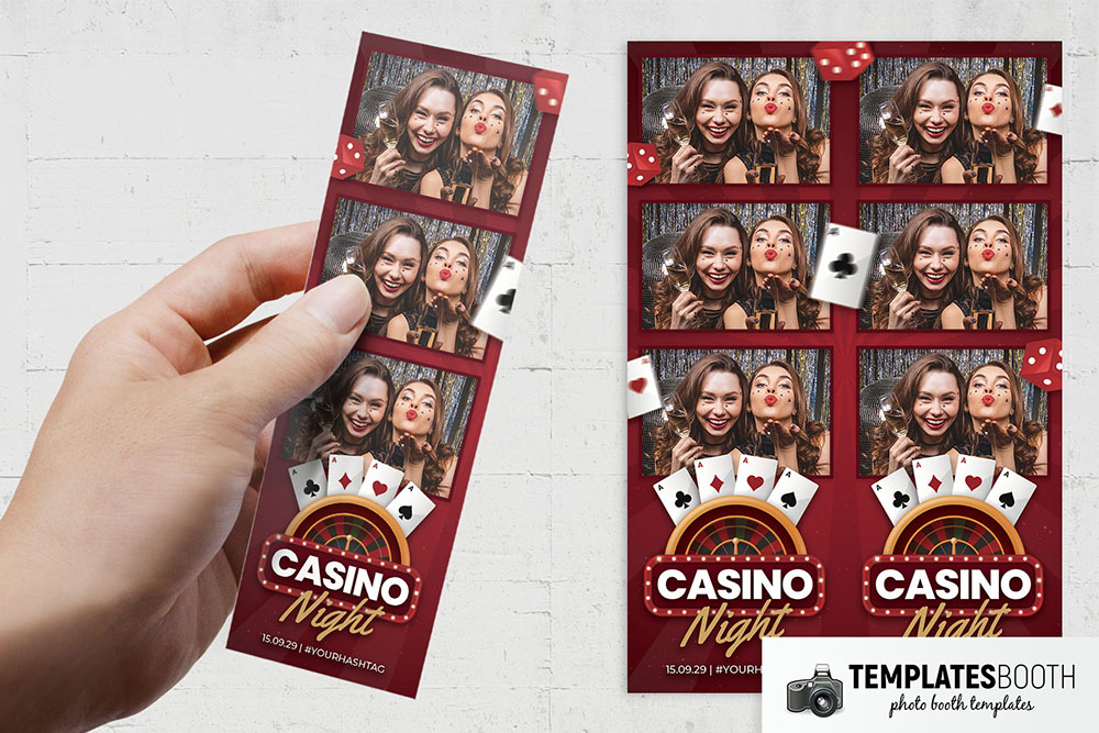 Red Casino Photo Booth Template with Playing Cards