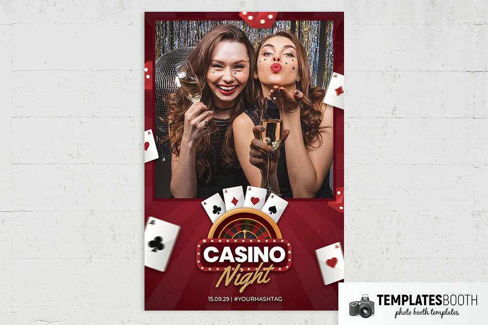 Red Casino Photo Booth Template with Playing Cards