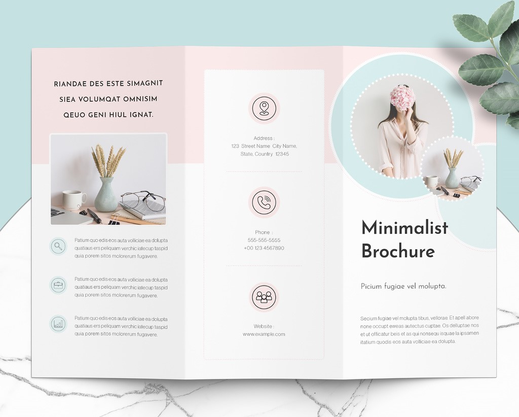 Minimalist Brochure Layout with Mint and Pink Accents