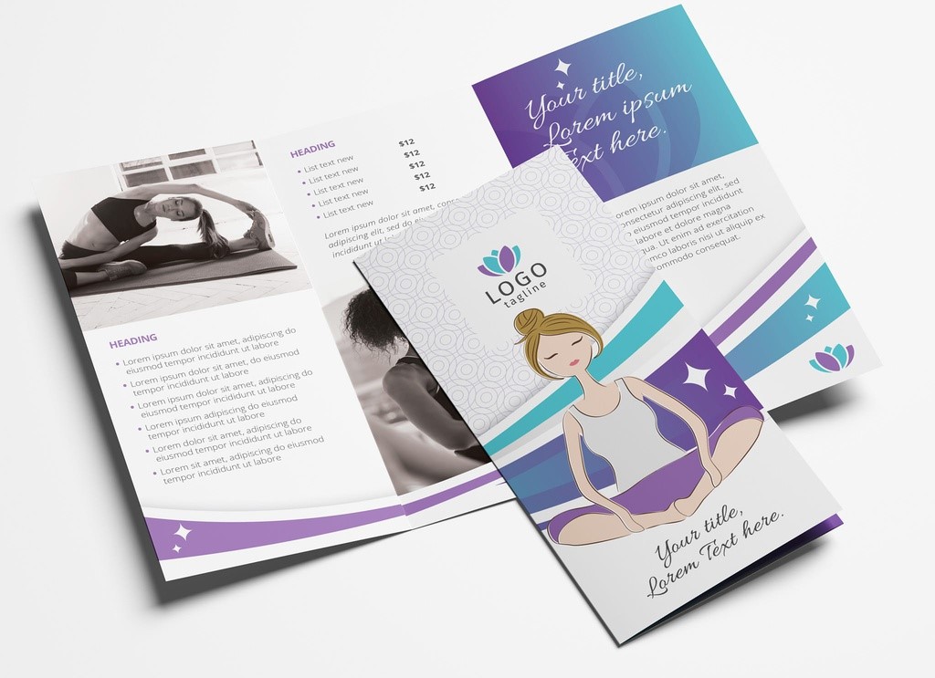 Yoga Studio Trifold Brochure with Purple Gradient INDD
