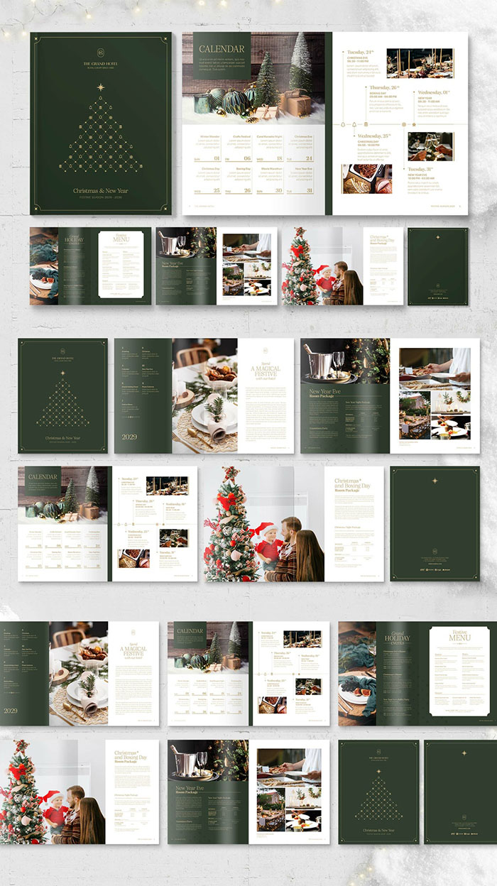 Christmas Brochure Template InDesign INDD in Green & Gold