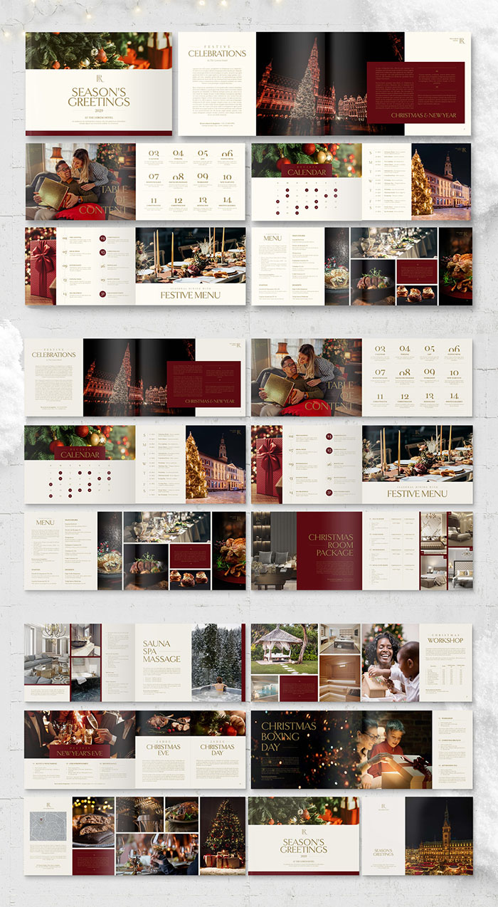 InDesign Christmas Brochure Layout in Landscape for Hotel & Resort