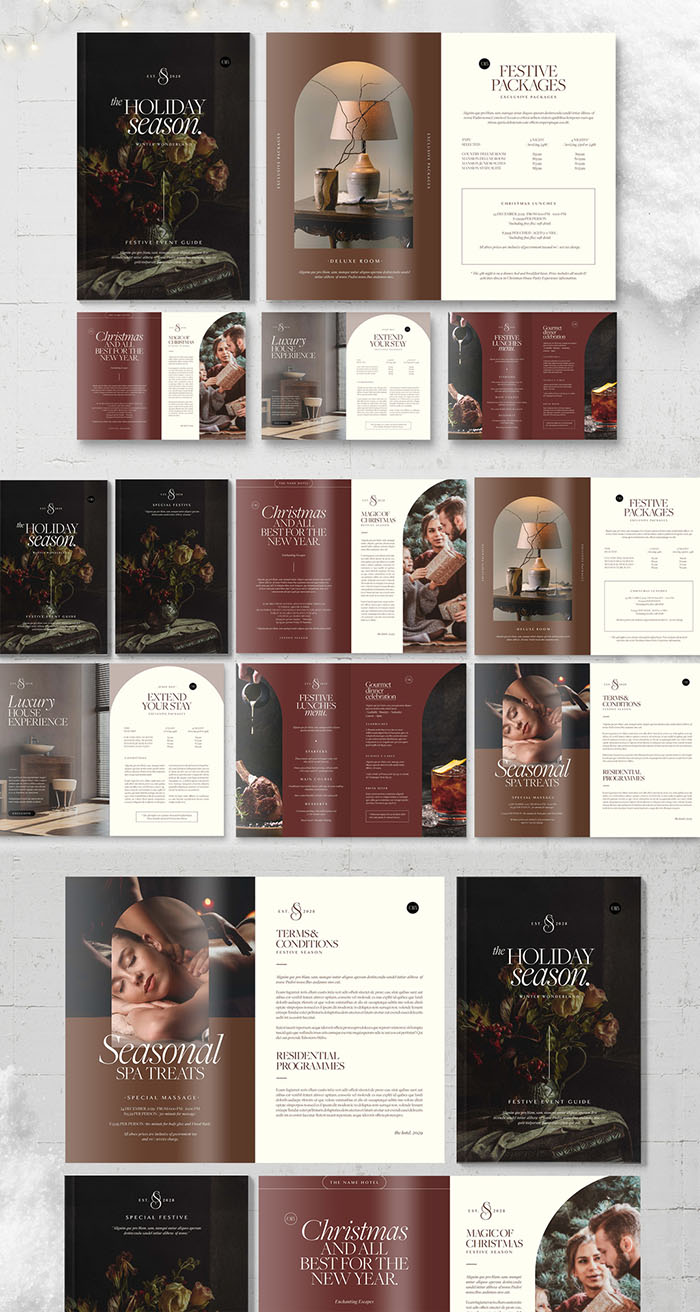 Christmas Brochure Layout Festive Holiday Season for Hotel & Resort (InDesign INDD)