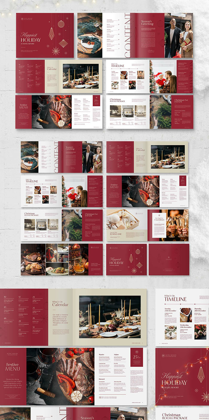 Christmas Brochure Festive Holiday Theme Layout in Red