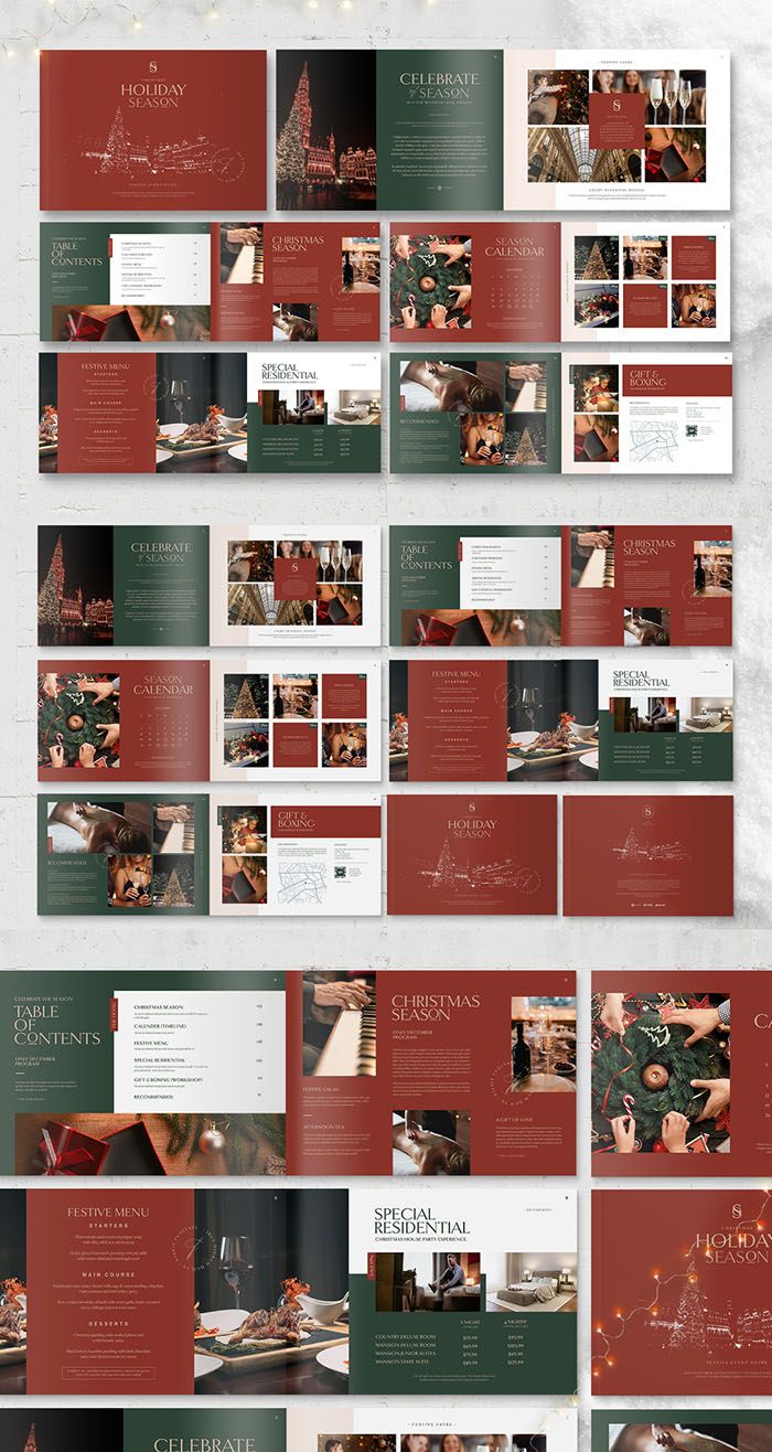 Christmas Hotel Brochure Layout in Festive and Luxury Theme (Adobe InDesign)