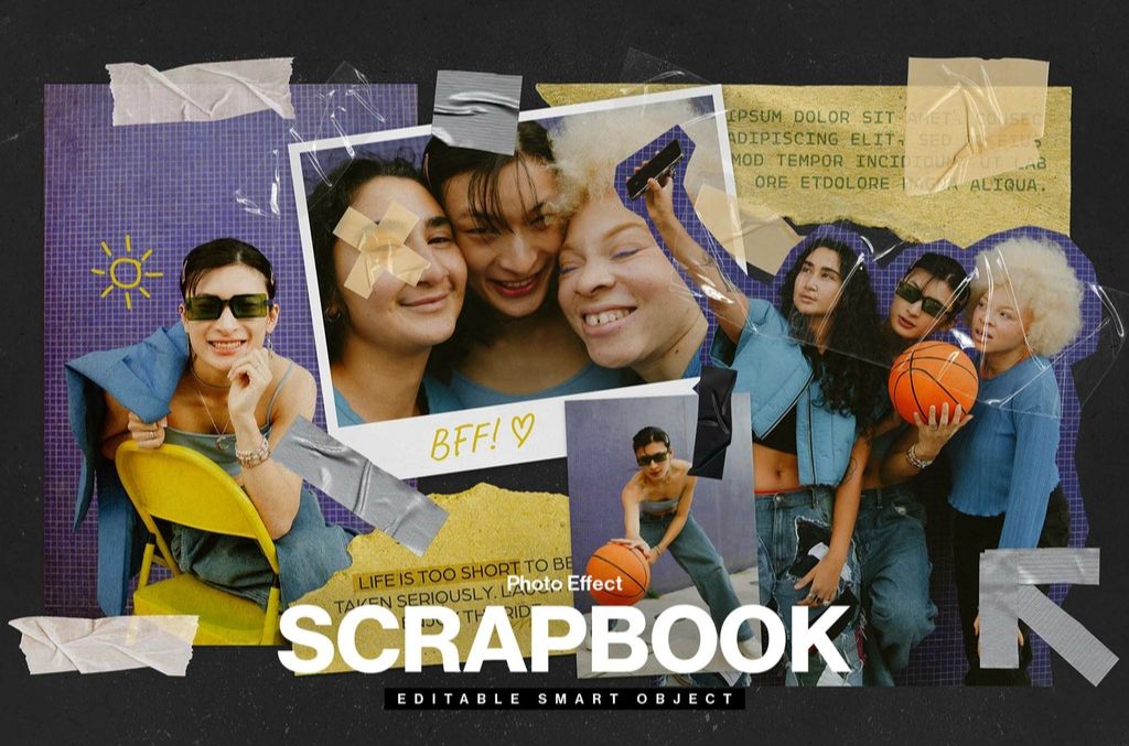 Scrapbook Photo Effect Layout in Photoshop PSD format