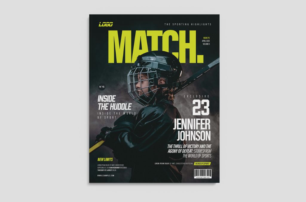 Sport Magazine Cover Layout in Black and Green Neon Theme for PSD Photoshop