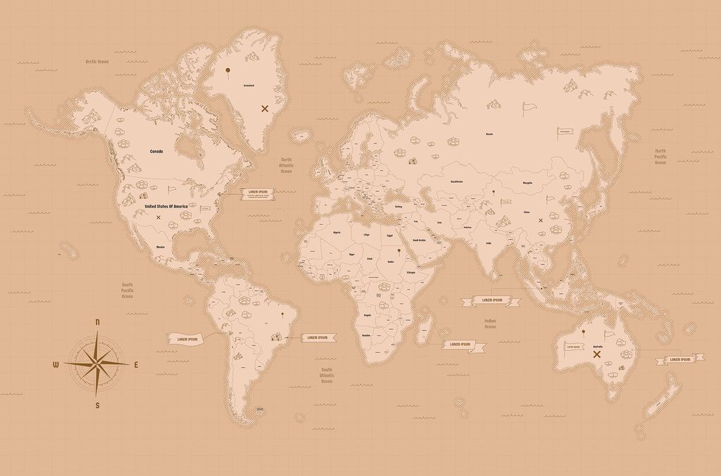 Vintage World Map Vector Illustration Kit