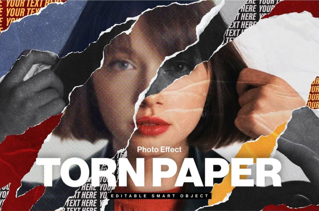 Torn Paper Photo Effect Layout in Photoshop PSD format