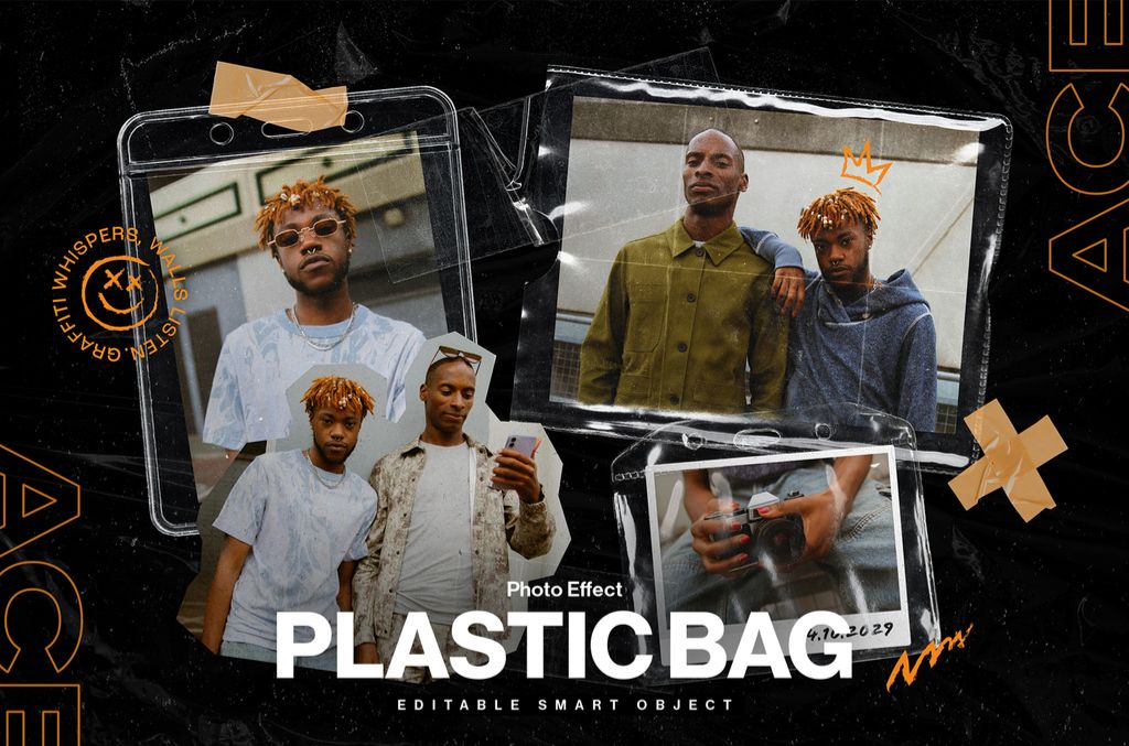 Plastic Bag Overlay Photo Effect Layout in Photoshop PSD format