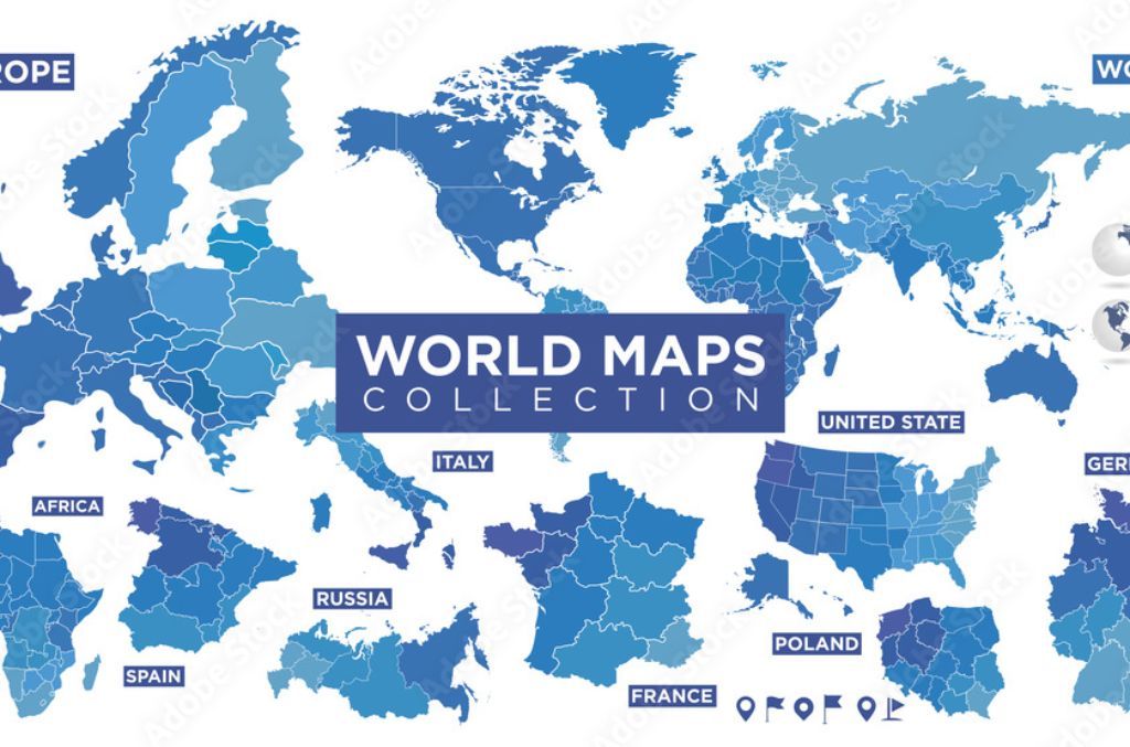 Blue World Map with Countries in Vector Illustration