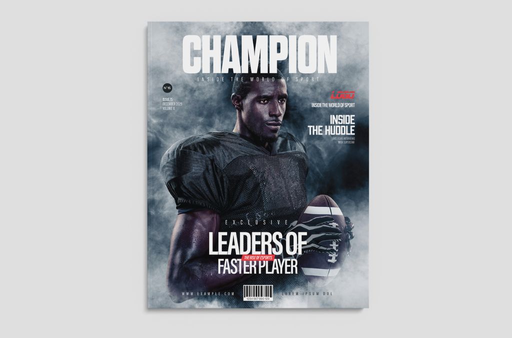 Sport Magazine Cover Layout Modern Black Grey Style for PSD Photoshop