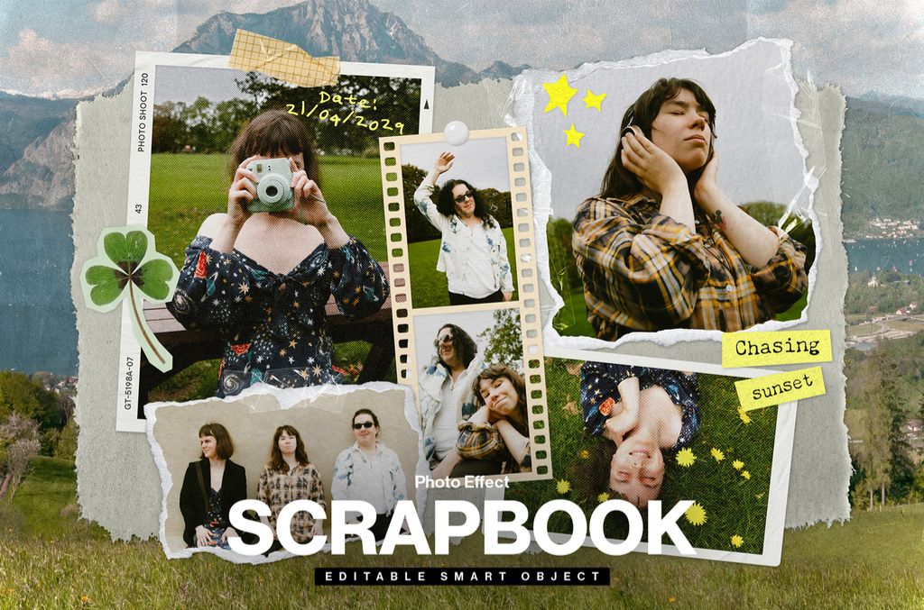 Scrapbook Photo Collage Mockup Layout in Photoshop PSD format