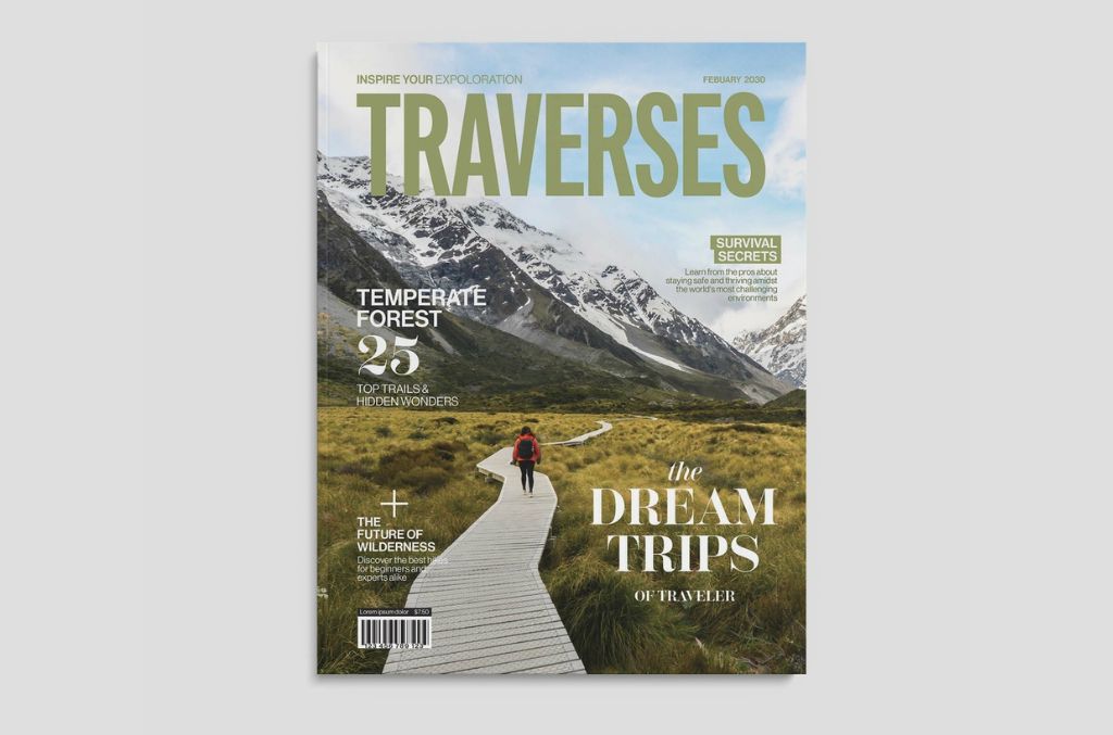 Travel Magazine Cover Layout for Adventure Outdoor Activity for PSD Photoshop
