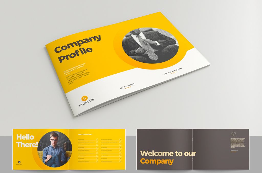 Company Profile Landscape Layout with Yellow Accents for InDesign INDD Format
