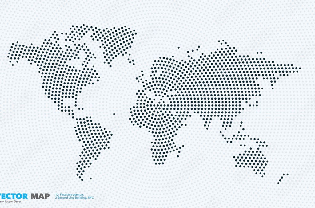 World Map in Vector Illustration with rounds dots spots