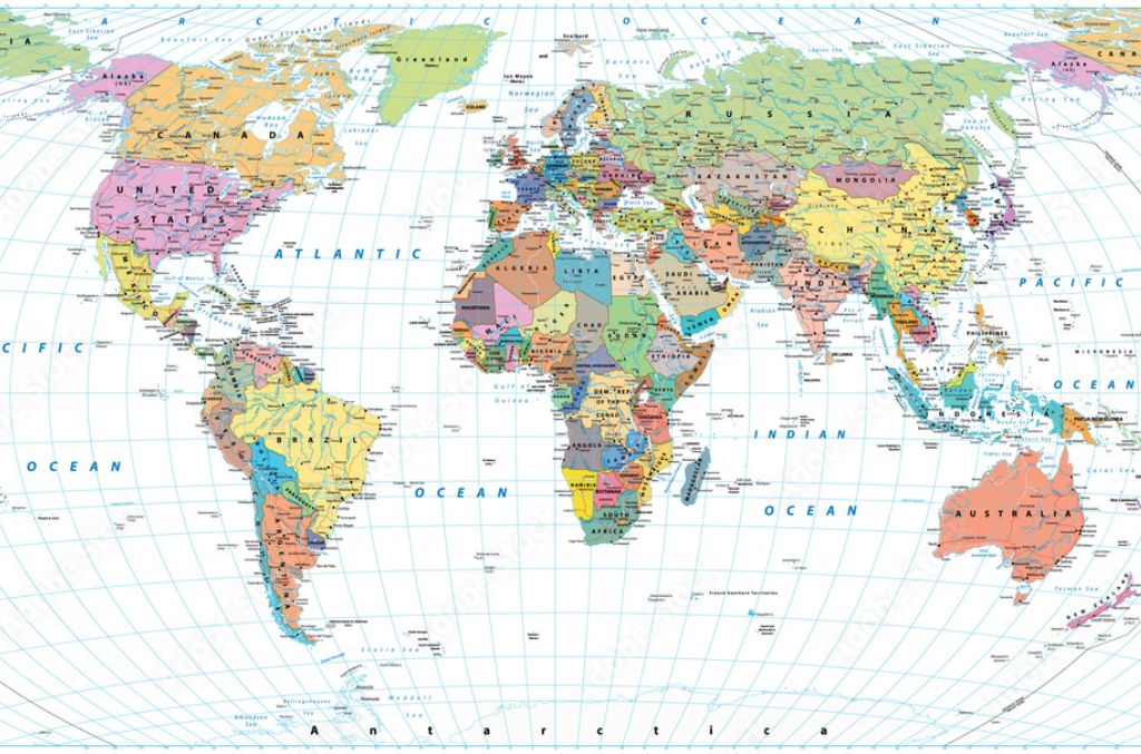Colored World Map in Vector Illustration
